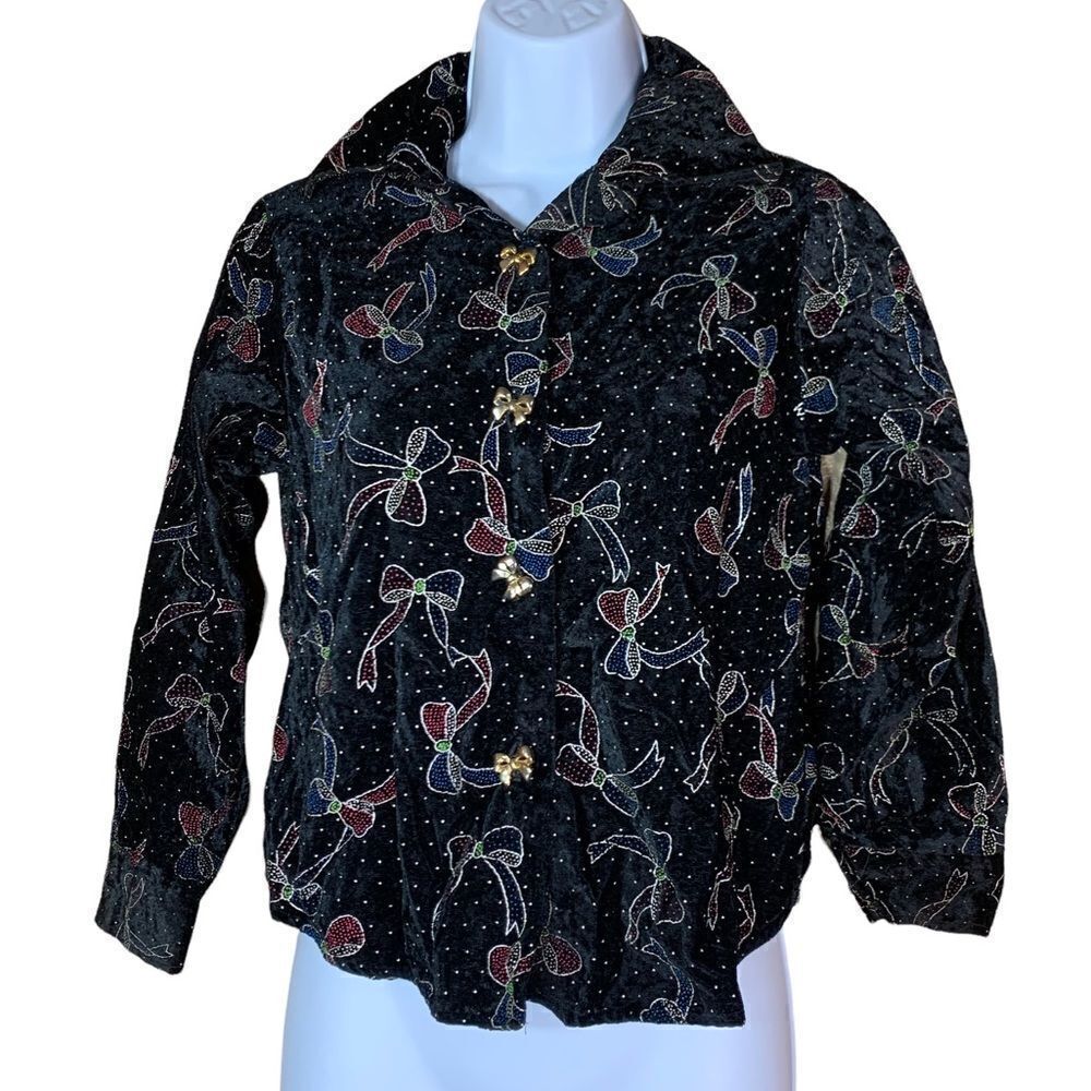 Vintage Rayna Morgan long sleeve bow print button down top